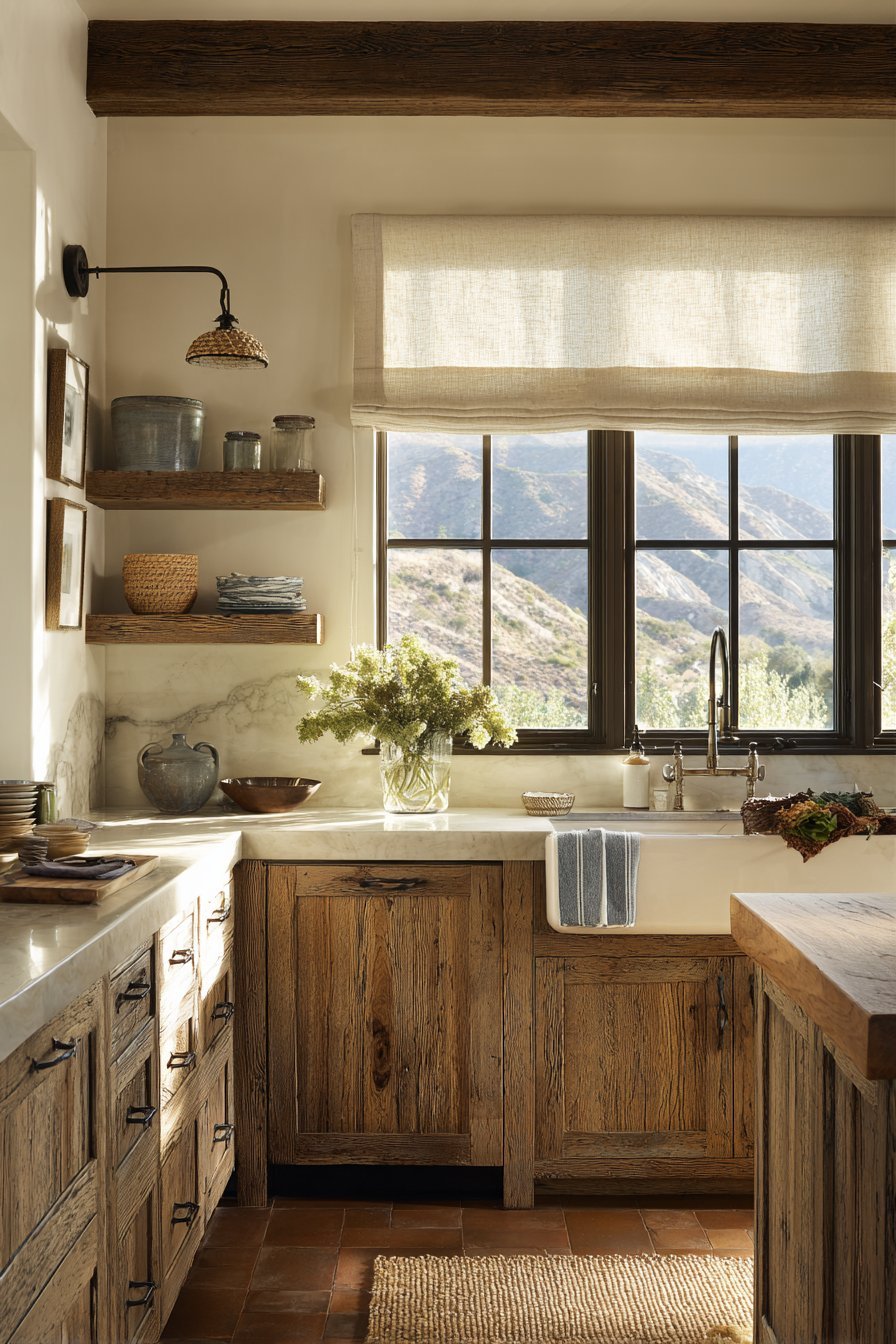 Reclaimed Oak Cabinetry with Terracotta Floors