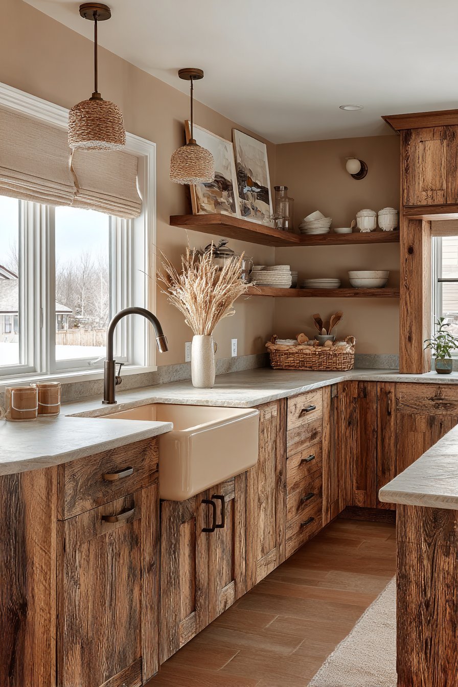 Reclaimed Oak Cabinetry with Terracotta Floors