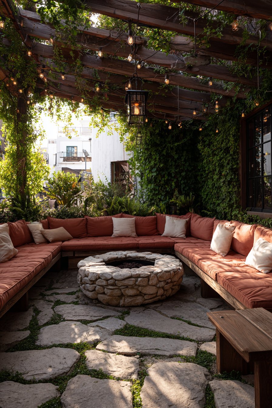 Weathered Pergola Fire Pit Haven