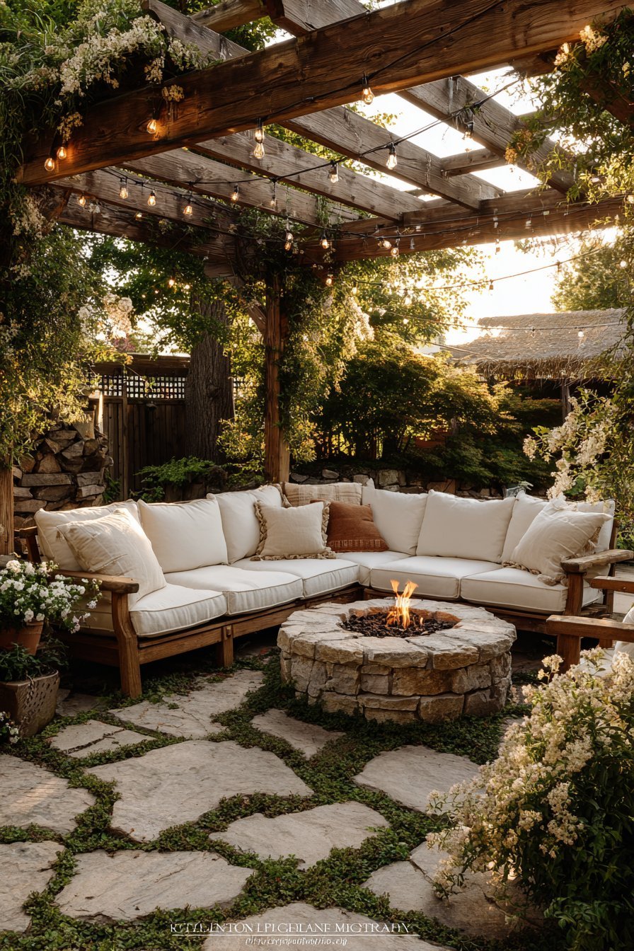 Weathered Pergola Fire Pit Haven
