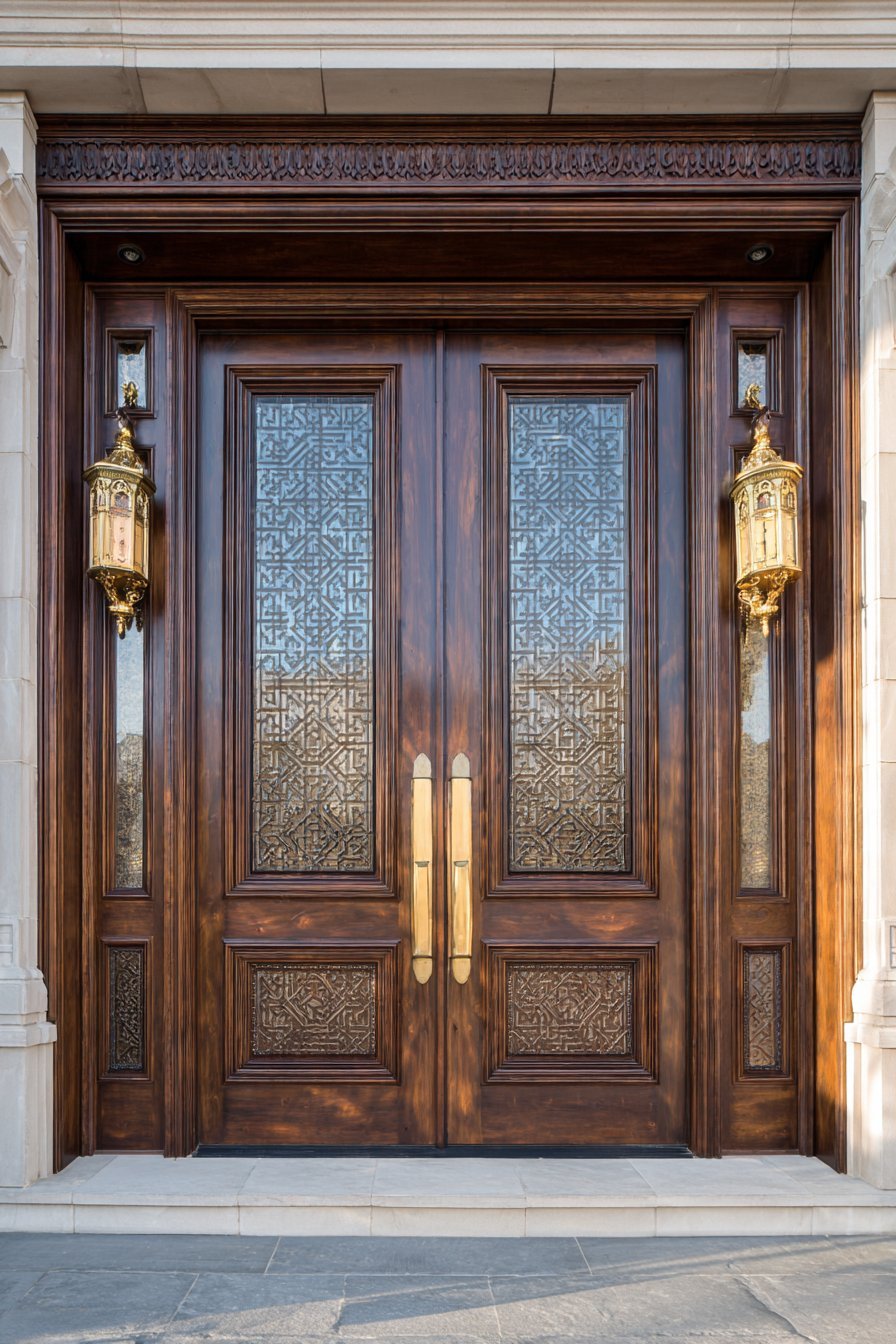 Grand Mahogany Double Door with Hand-Carved Details