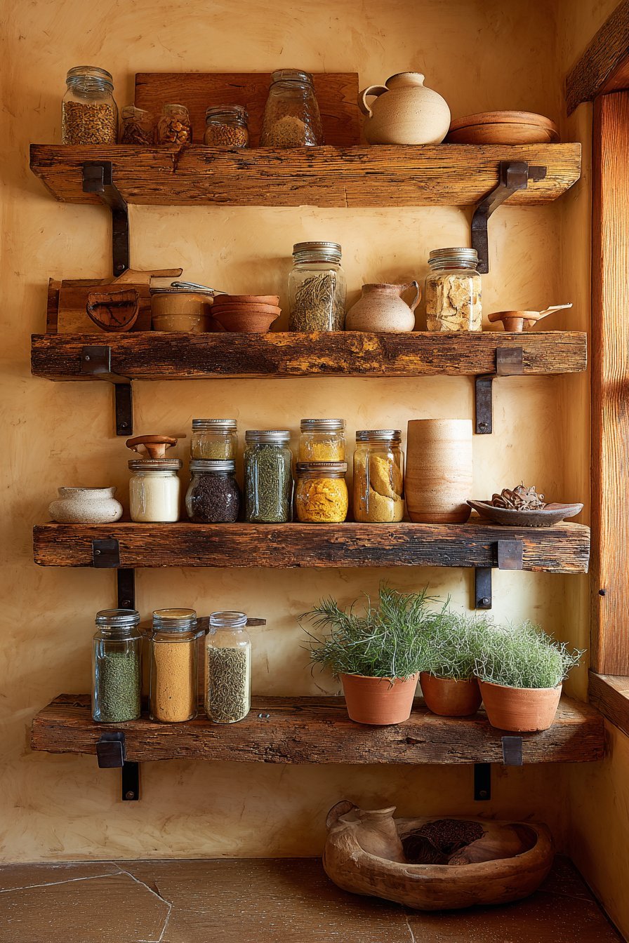 Reclaimed Wood Open Shelving Display