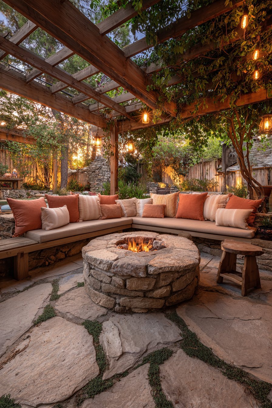 Weathered Pergola Fire Pit Haven