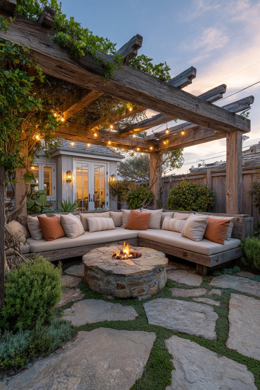 Weathered Pergola Fire Pit Haven