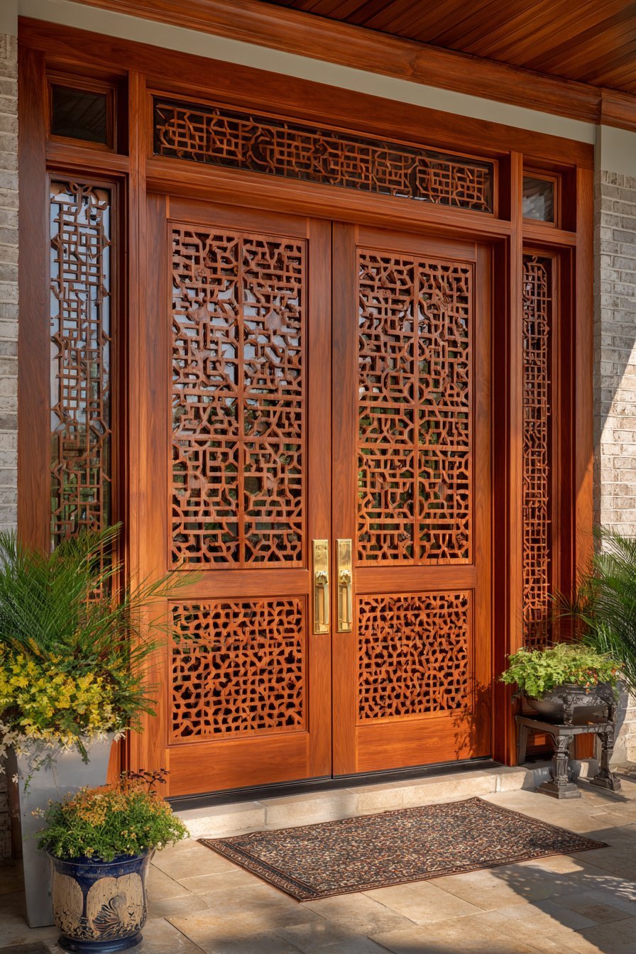 Grand Mahogany Double Door with Hand-Carved Details