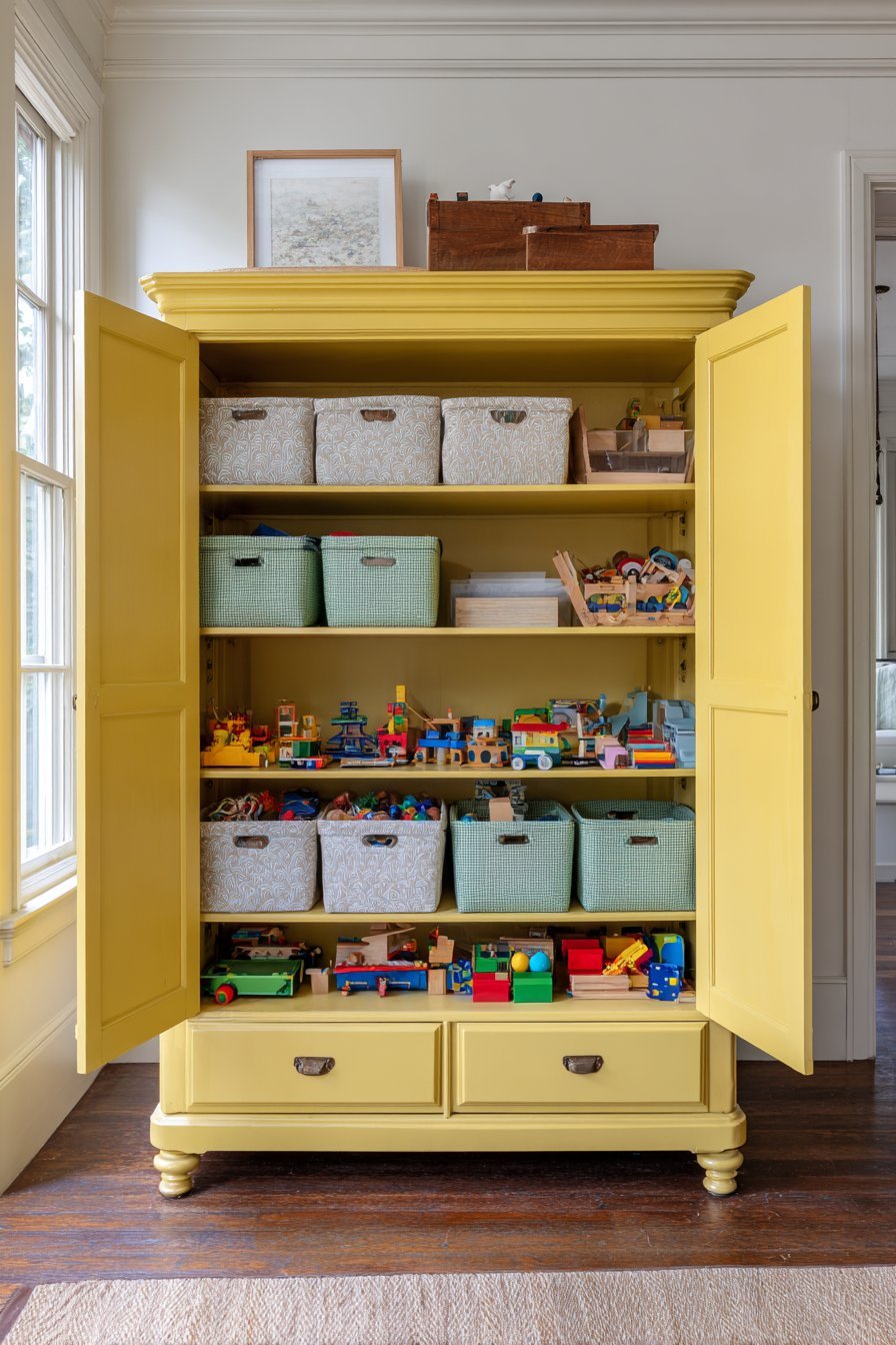 Converted Armoire Storage Solution