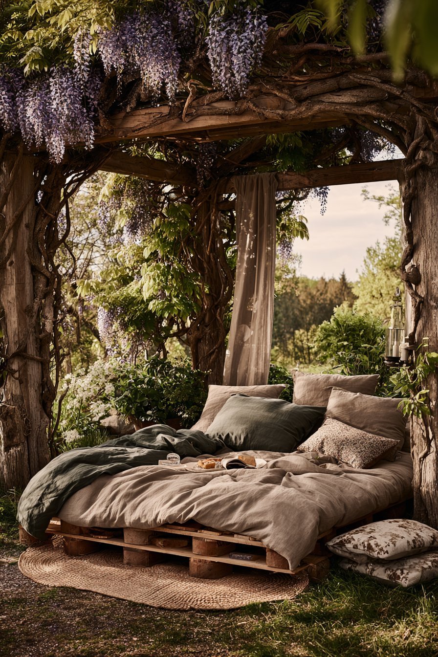 Wisteria-Draped Daybed Arbor