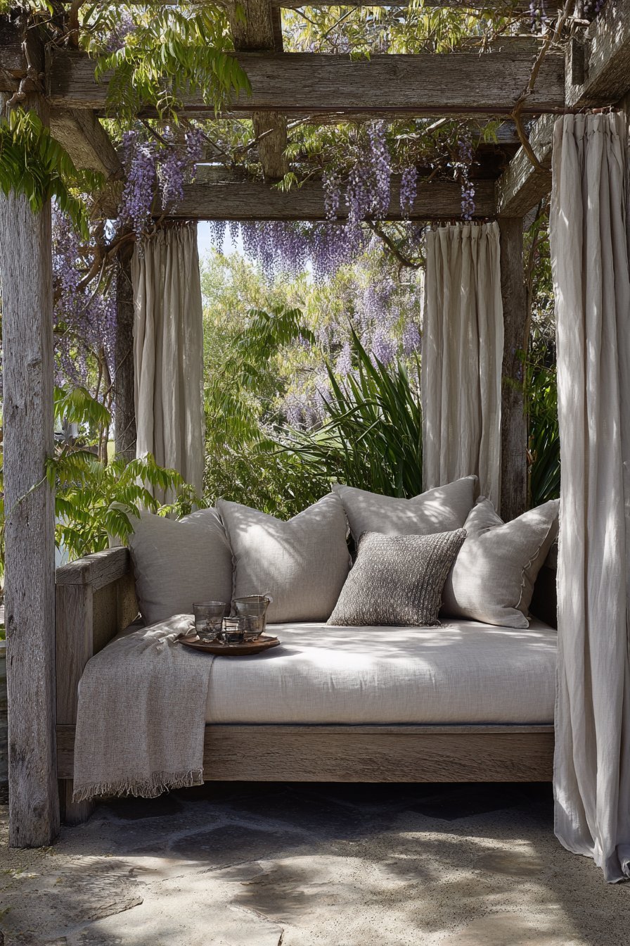 Wisteria-Draped Daybed Arbor