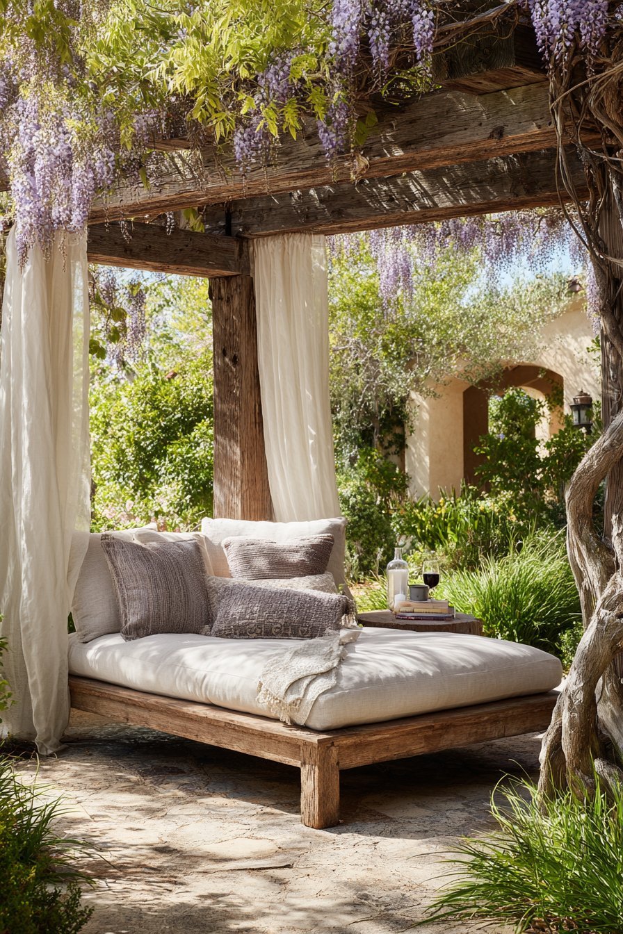 Wisteria-Draped Daybed Arbor