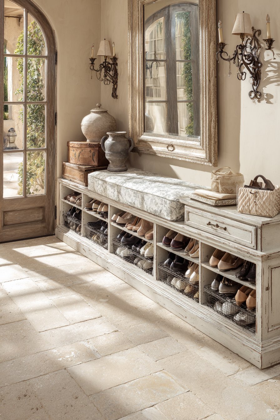 French Country Distressed Storage Bench