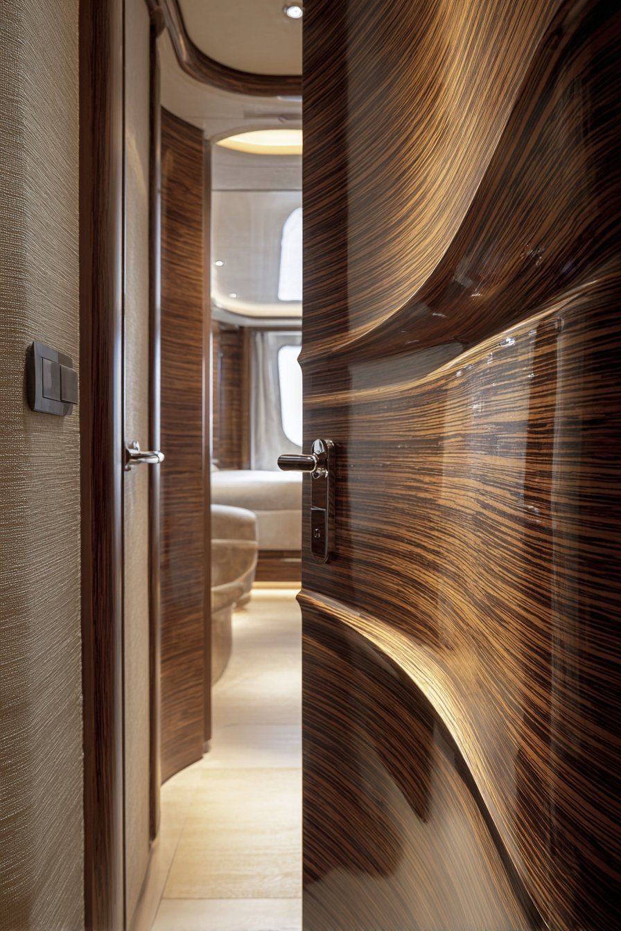  Curved Zebrawood Door with Custom Hardware