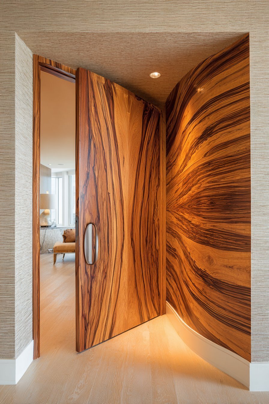  Curved Zebrawood Door with Custom Hardware