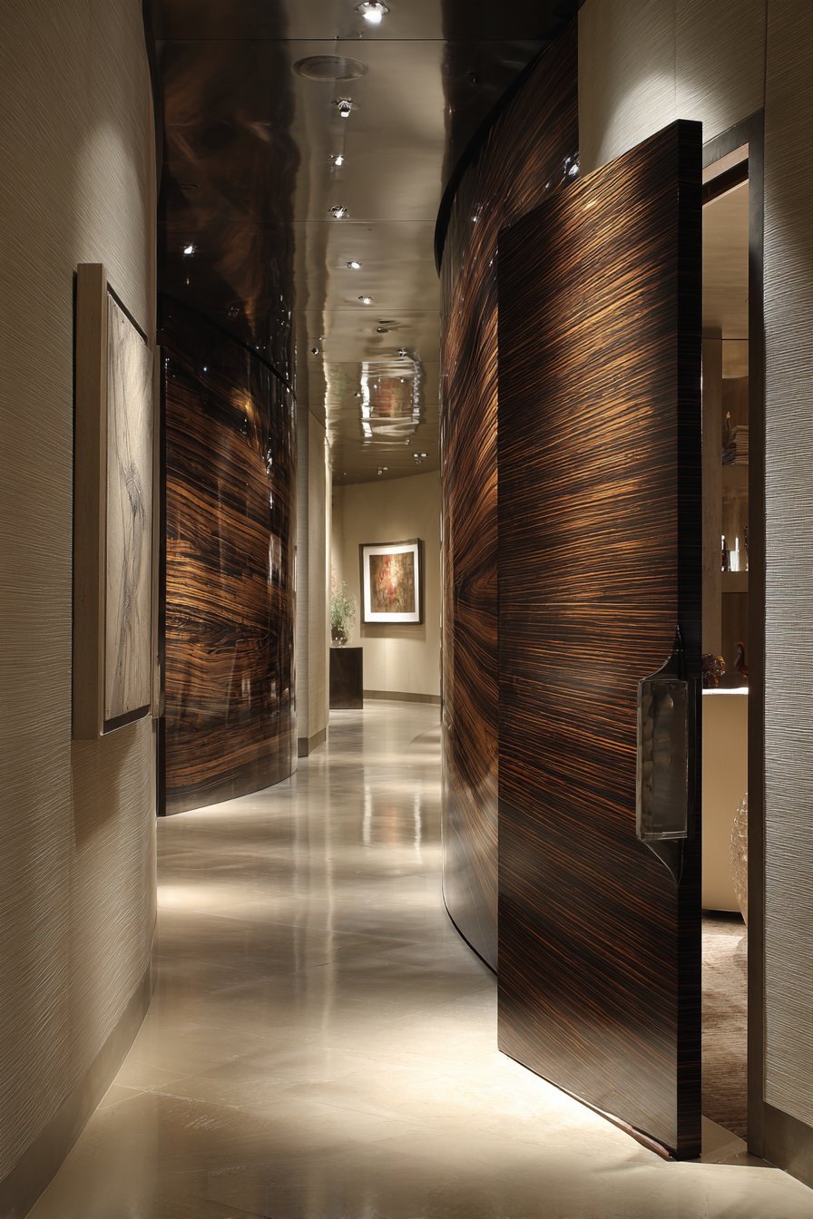  Curved Zebrawood Door with Custom Hardware