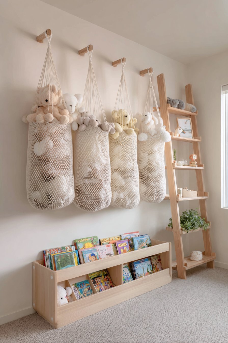 Hanging Net and Ladder Shelf Storage