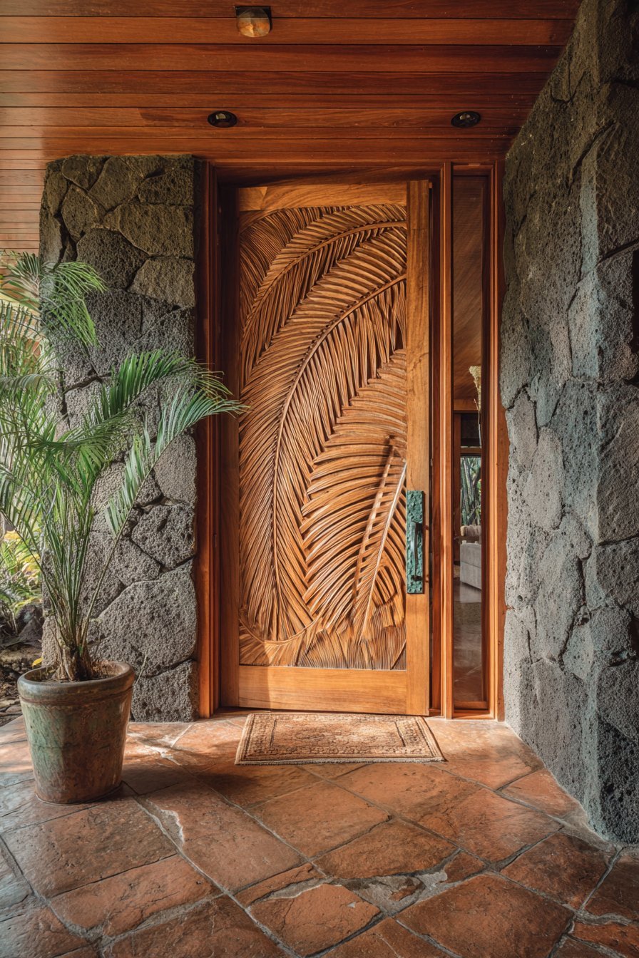  Tropical Teak with Botanical Carvings