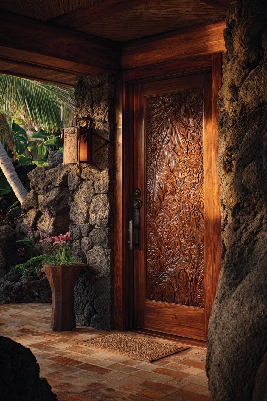 Tropical Teak with Botanical Carvings