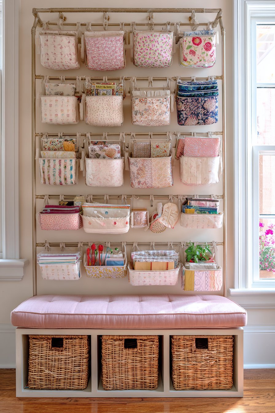 Wall-Mounted Rail with Hanging Organizers