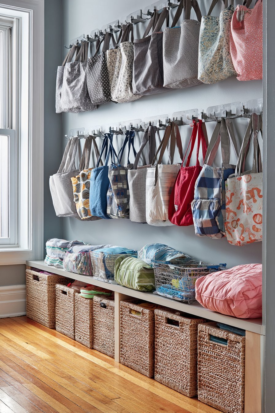 Wall-Mounted Rail with Hanging Organizers