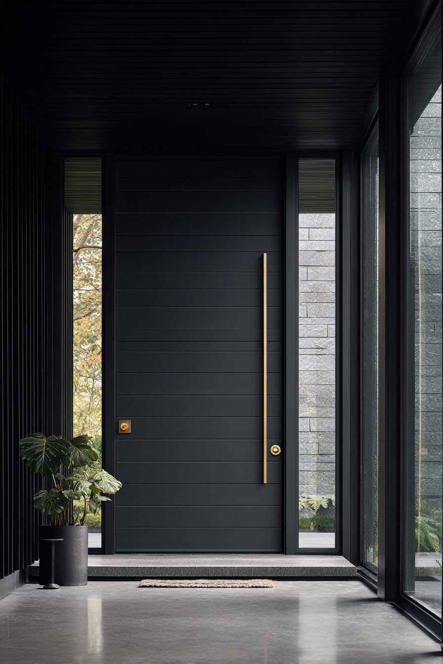 Modern Minimalist Blackened Steel Pivot Door