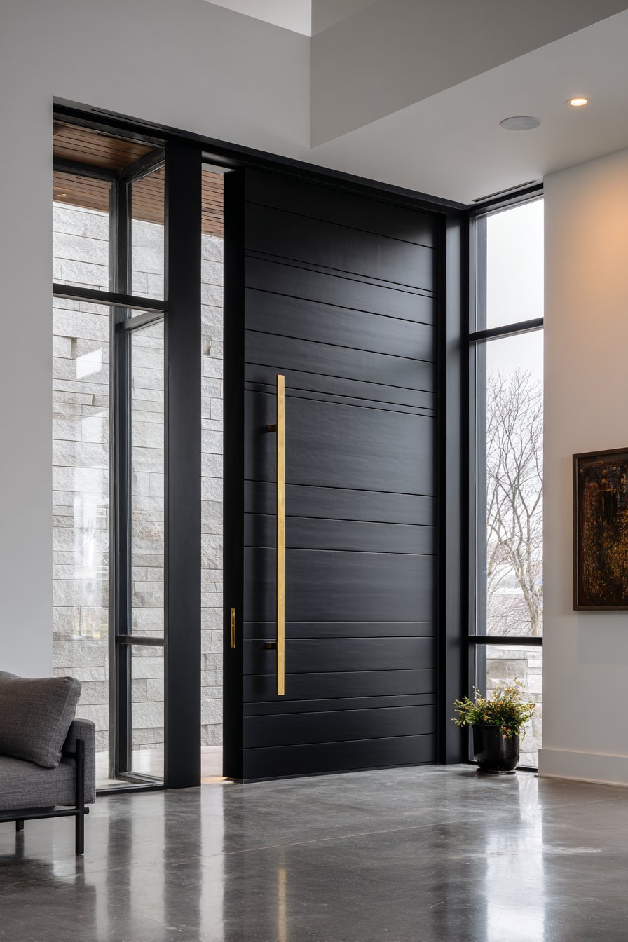 Modern Minimalist Blackened Steel Pivot Door