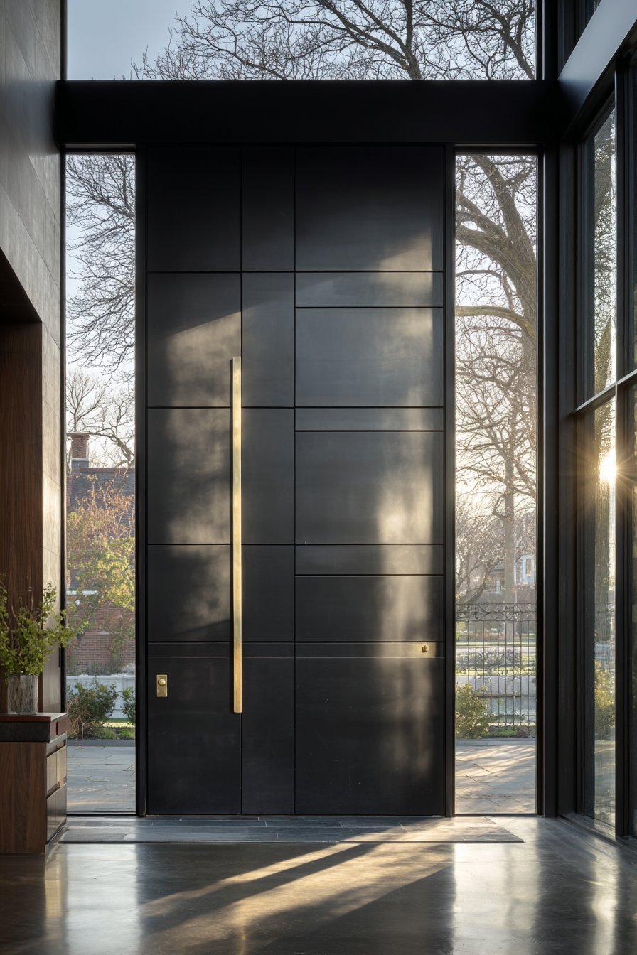 Modern Minimalist Blackened Steel Pivot Door