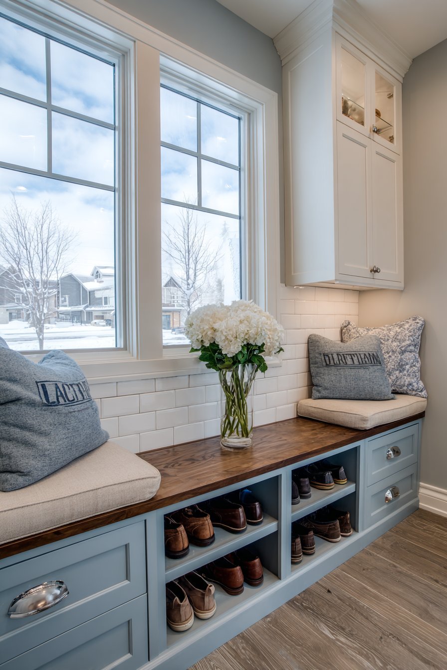 Transitional Window Seat Storage System