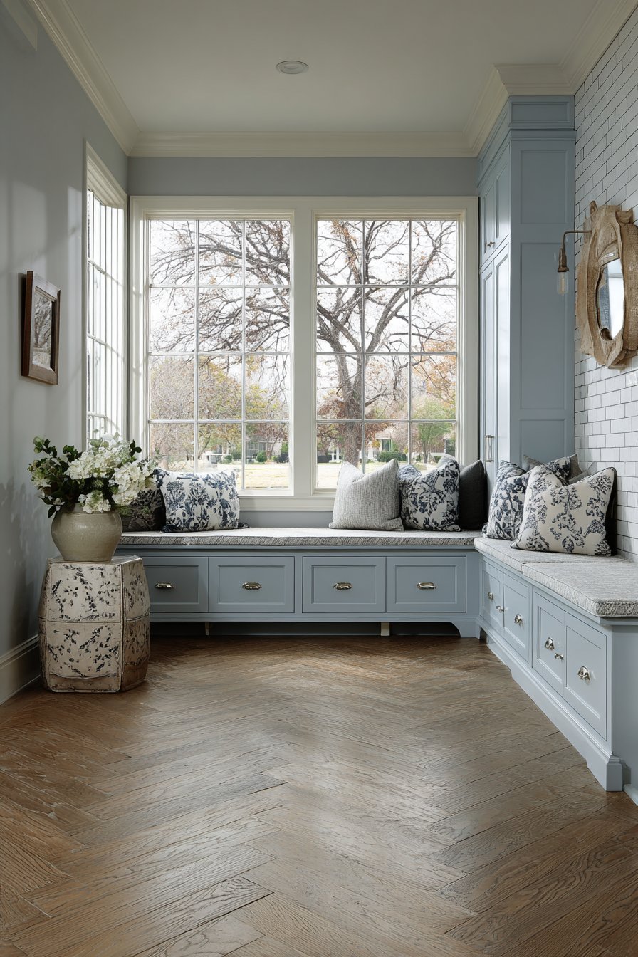 Transitional Window Seat Storage System