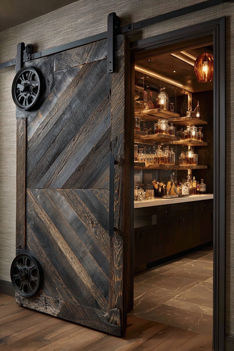 Chevron Reclaimed Wood Basement Bar Door