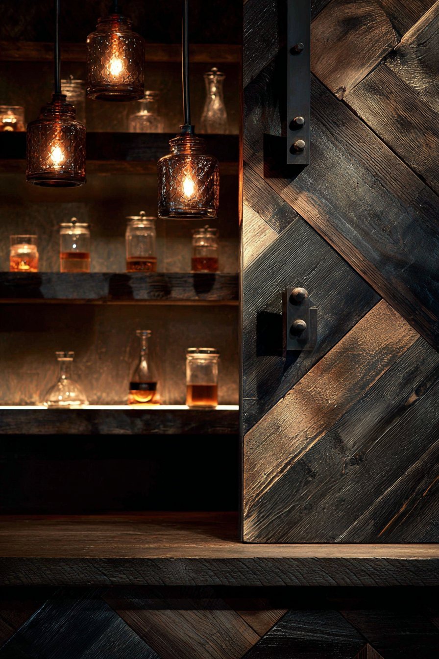 Chevron Reclaimed Wood Basement Bar Door