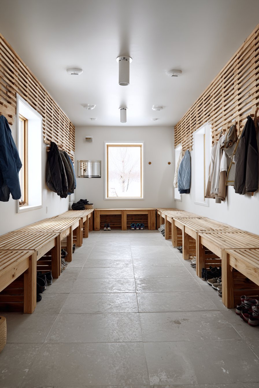 Scandinavian Mudroom Slatted Bench System