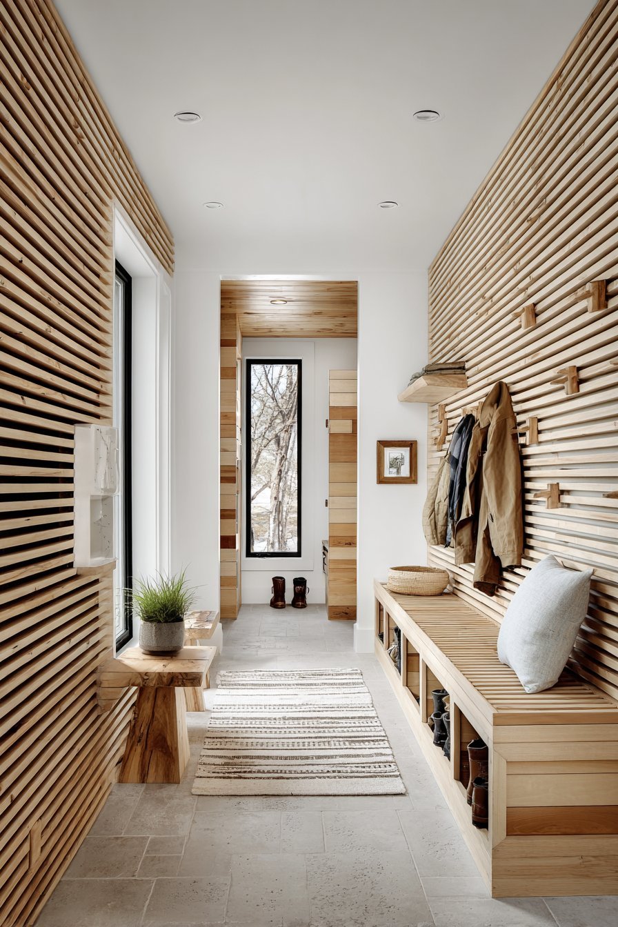 Scandinavian Mudroom Slatted Bench System