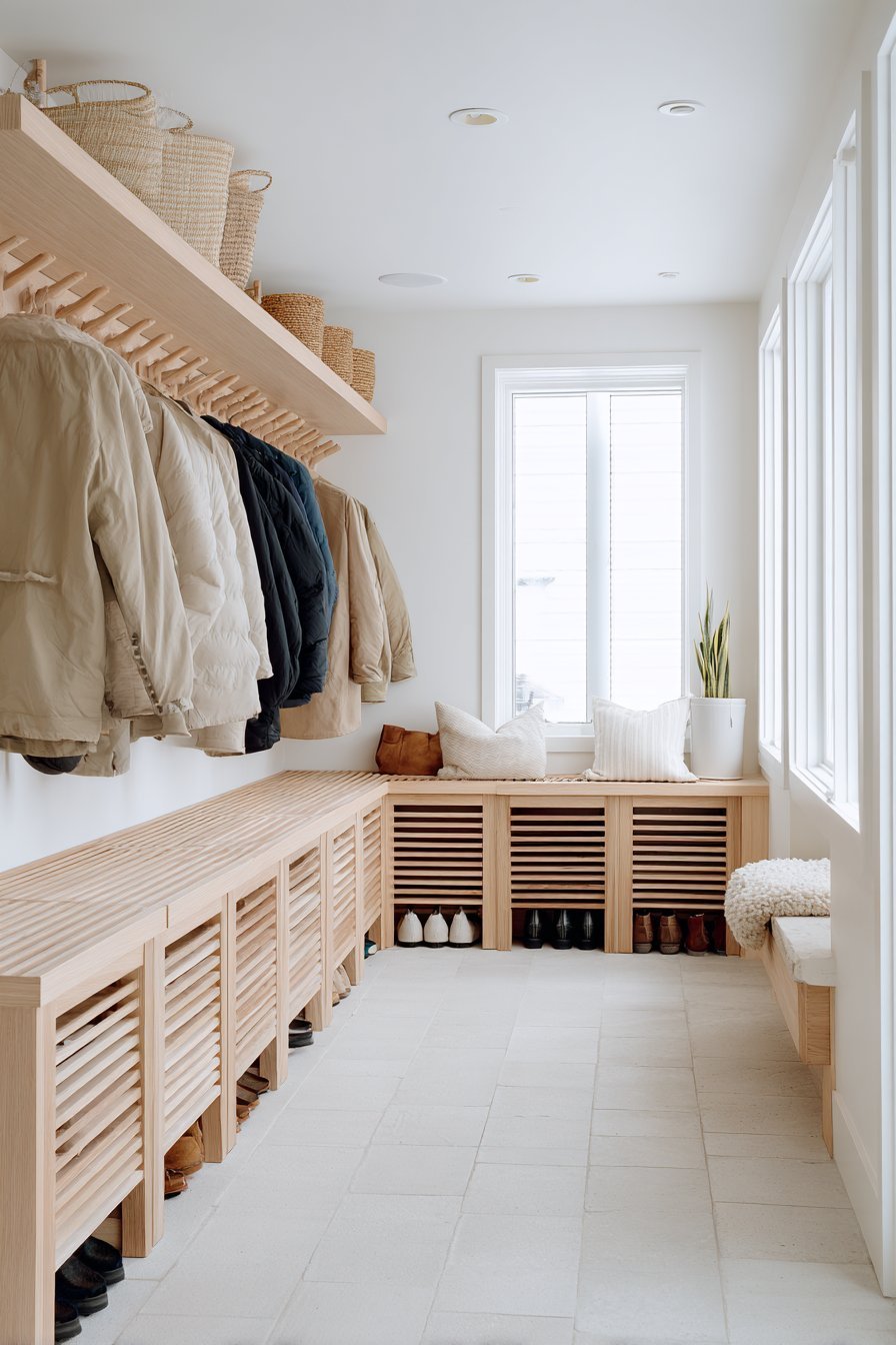 Scandinavian Mudroom Slatted Bench System