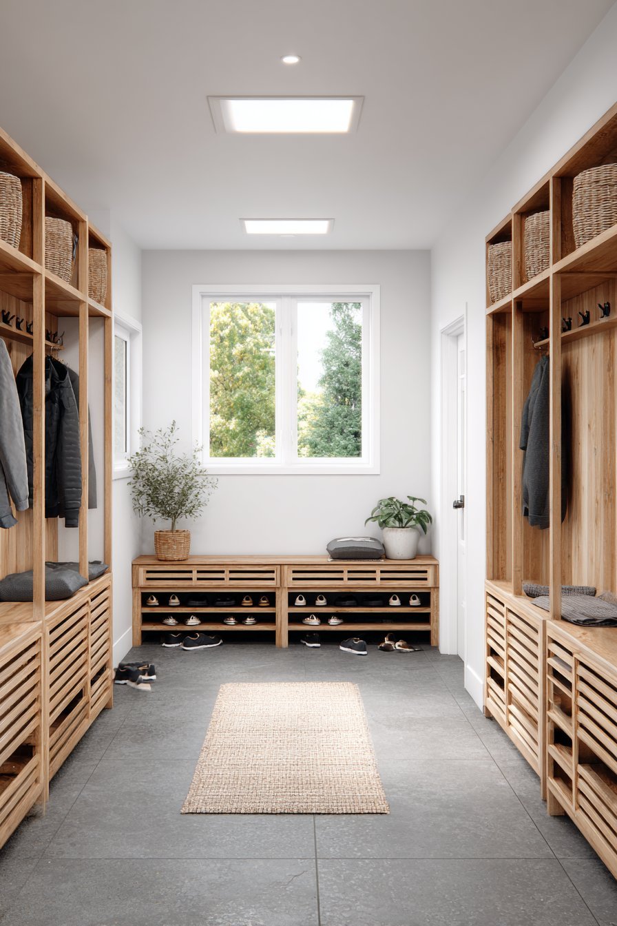 Scandinavian Mudroom Slatted Bench System