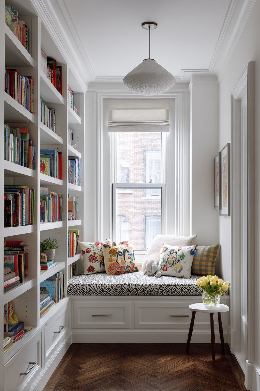 Corner Reading Nook with Built-In Storage