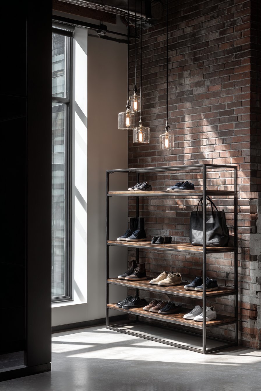 Raw Steel and Reclaimed Factory Floor Shelving