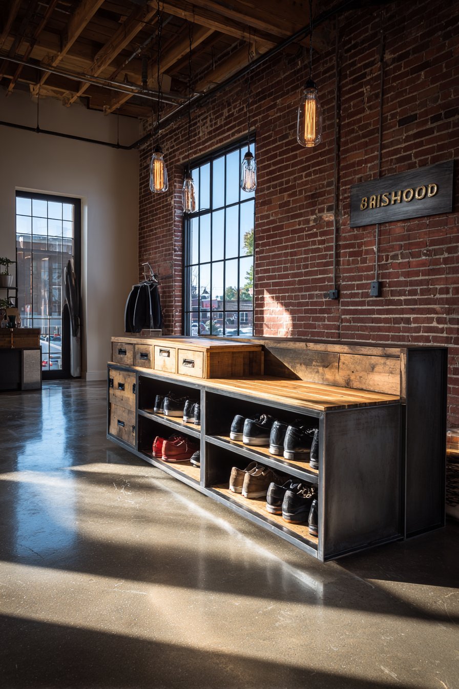Raw Steel and Reclaimed Factory Floor Shelving
