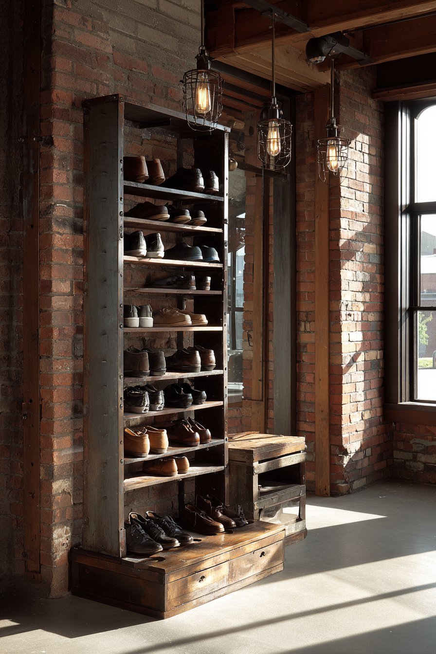 Raw Steel and Reclaimed Factory Floor Shelving