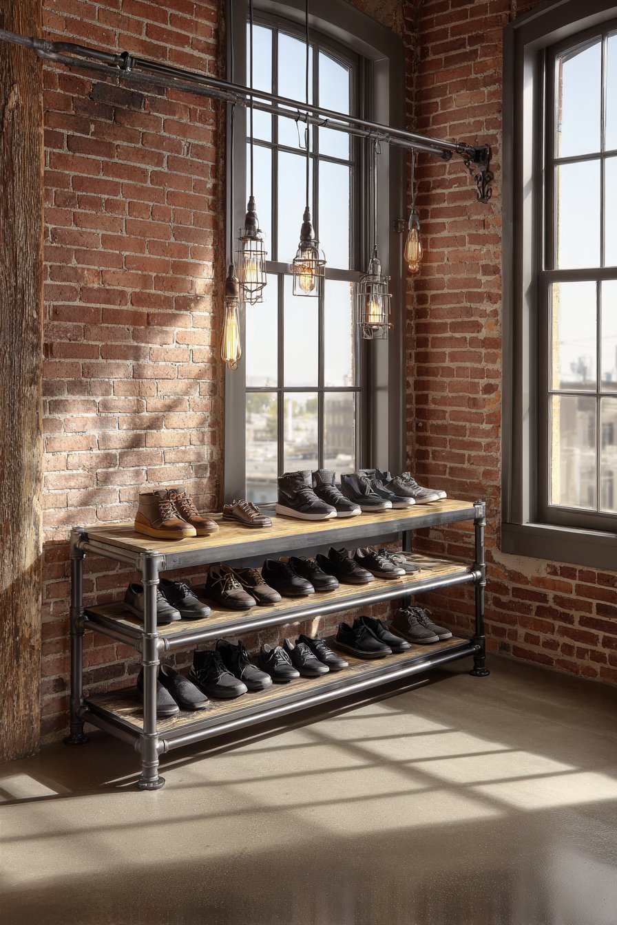 Raw Steel and Reclaimed Factory Floor Shelving
