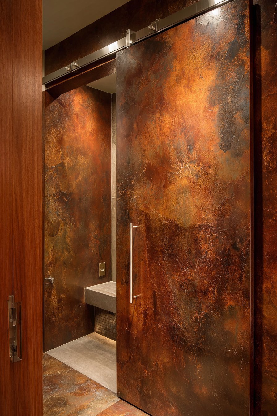  Brushed Copper Metal Powder Room Door