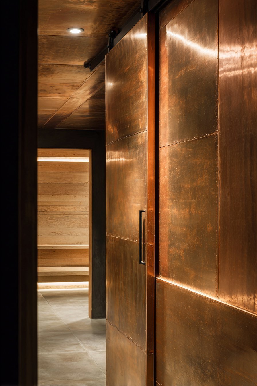  Brushed Copper Metal Powder Room Door
