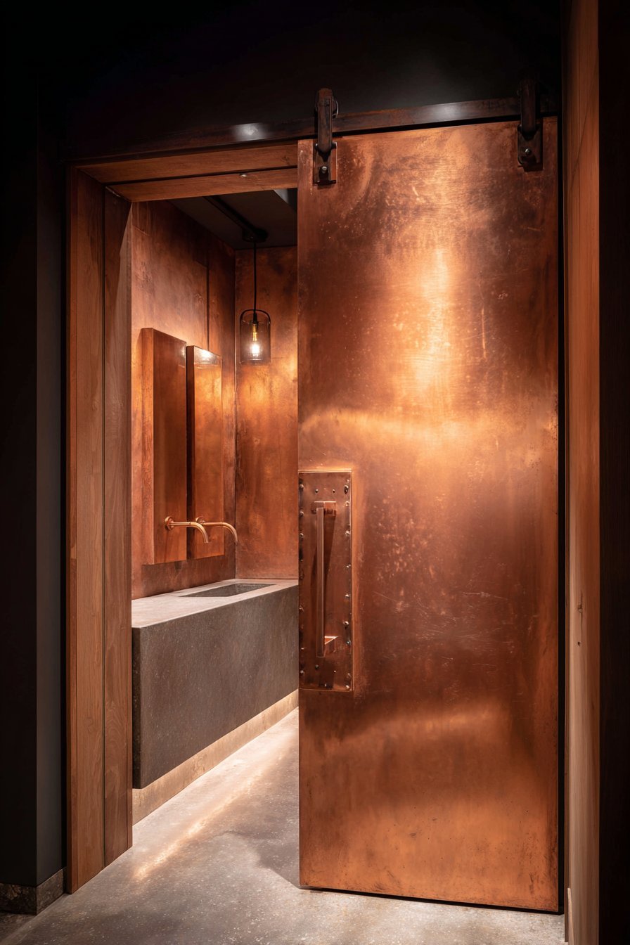  Brushed Copper Metal Powder Room Door