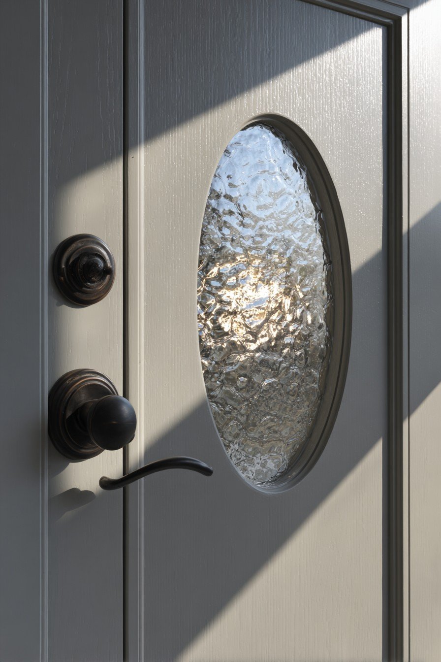 Contemporary Seeded Glass Oval Window Door