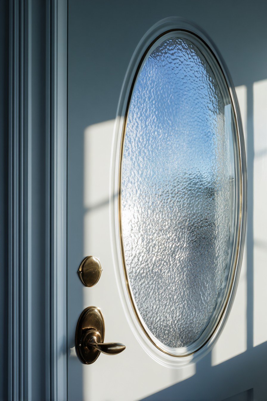 Contemporary Seeded Glass Oval Window Door