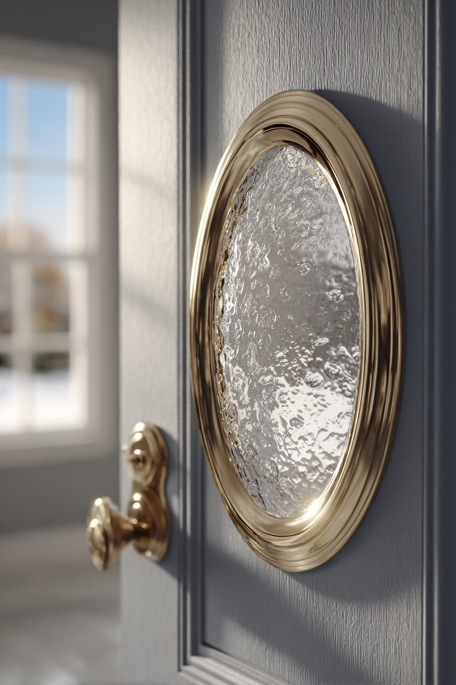 Contemporary Seeded Glass Oval Window Door