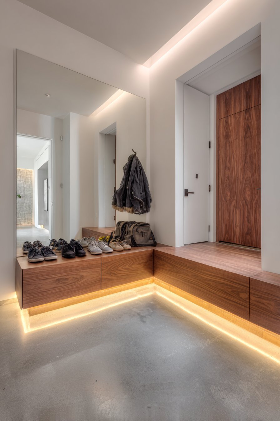 Modern Walnut Veneer Floating Cabinet