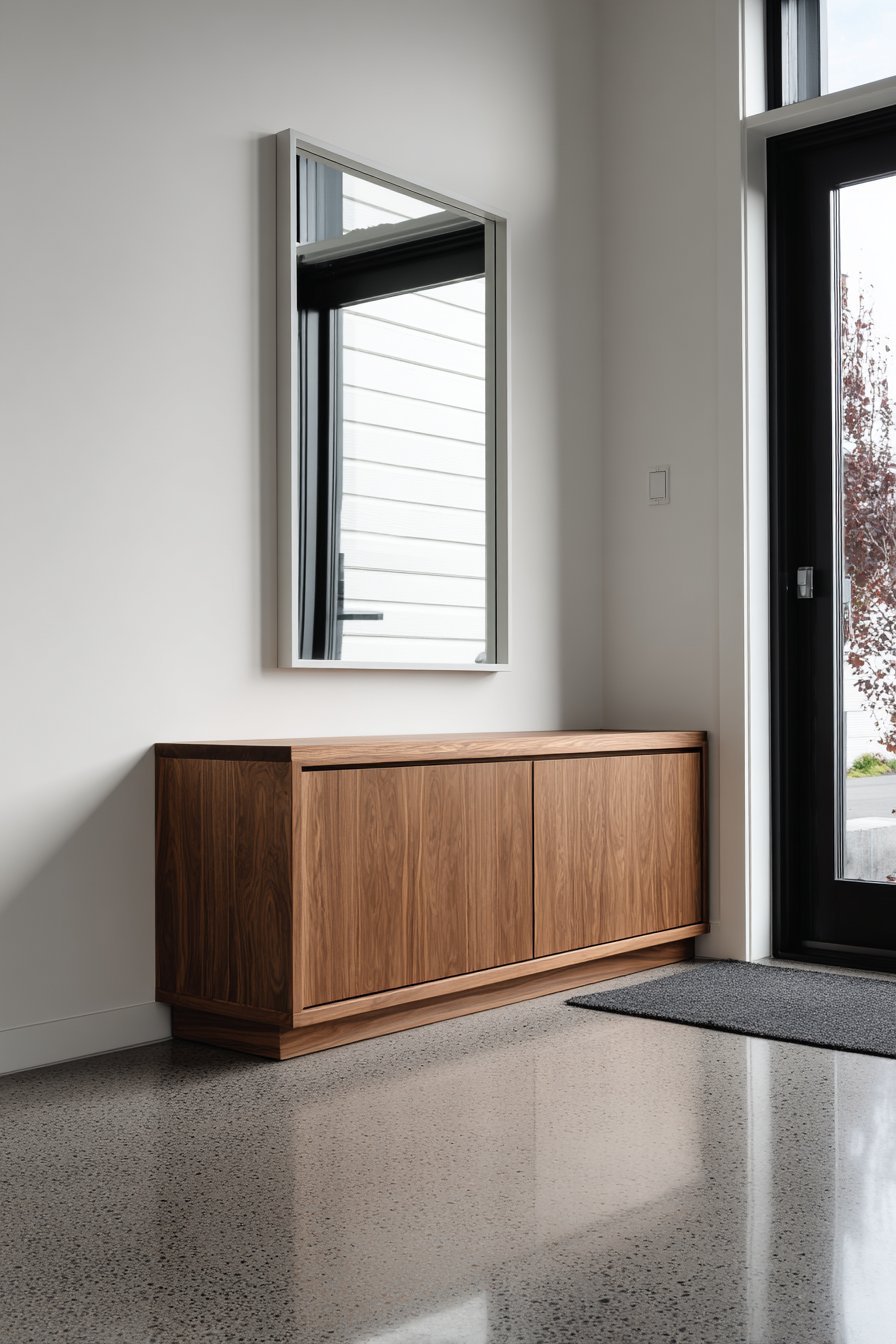 Modern Walnut Veneer Floating Cabinet