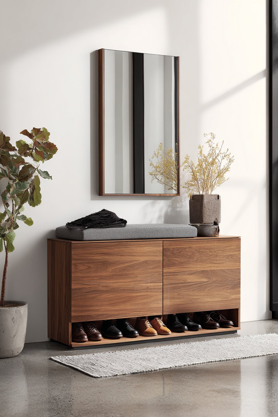 Modern Walnut Veneer Floating Cabinet