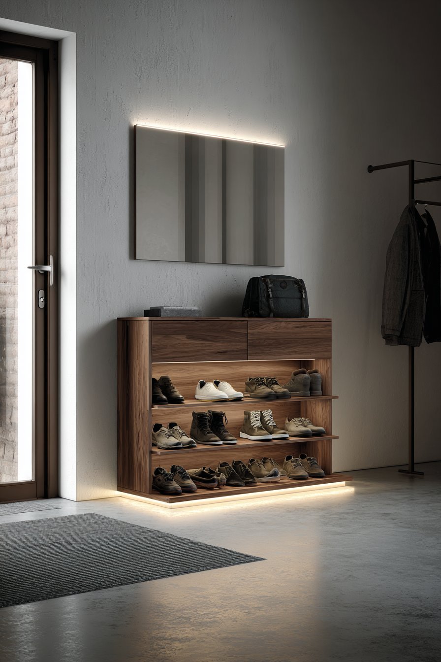 Modern Walnut Veneer Floating Cabinet