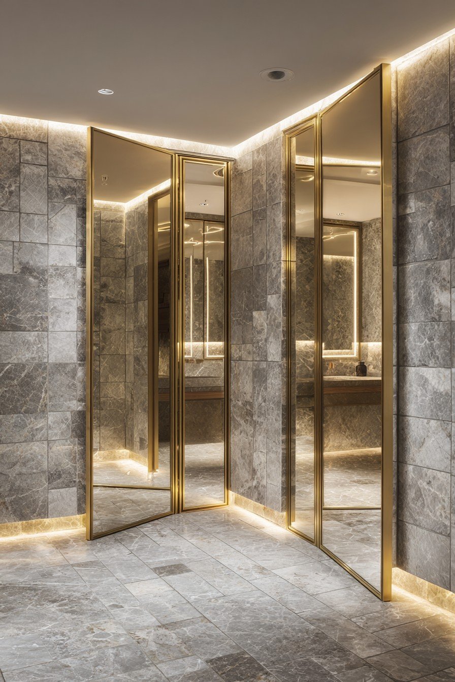 Luxurious Mirrored Pocket Door with Gold Frame