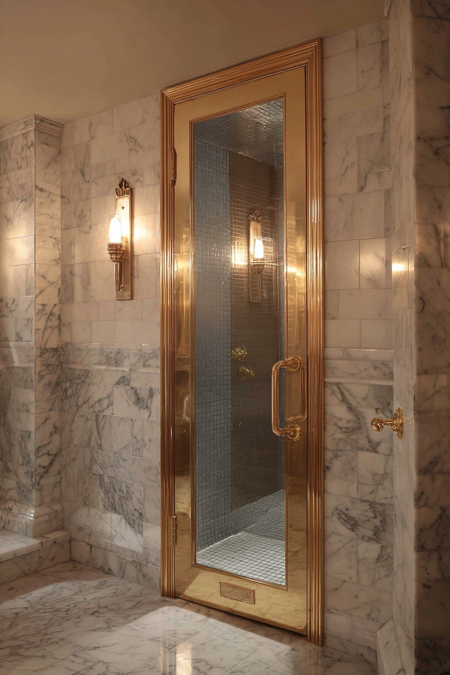 Luxurious Mirrored Pocket Door with Gold Frame